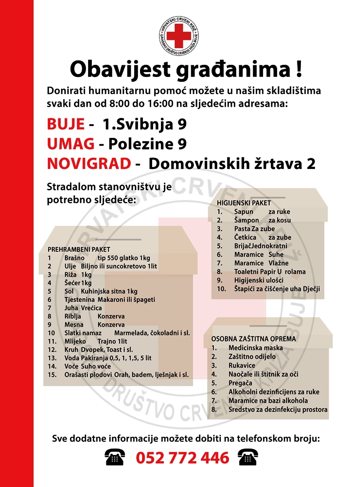 Crveni križ Buj&scaron;tine objavio informacije kako pomoći potresom pogođenom području
