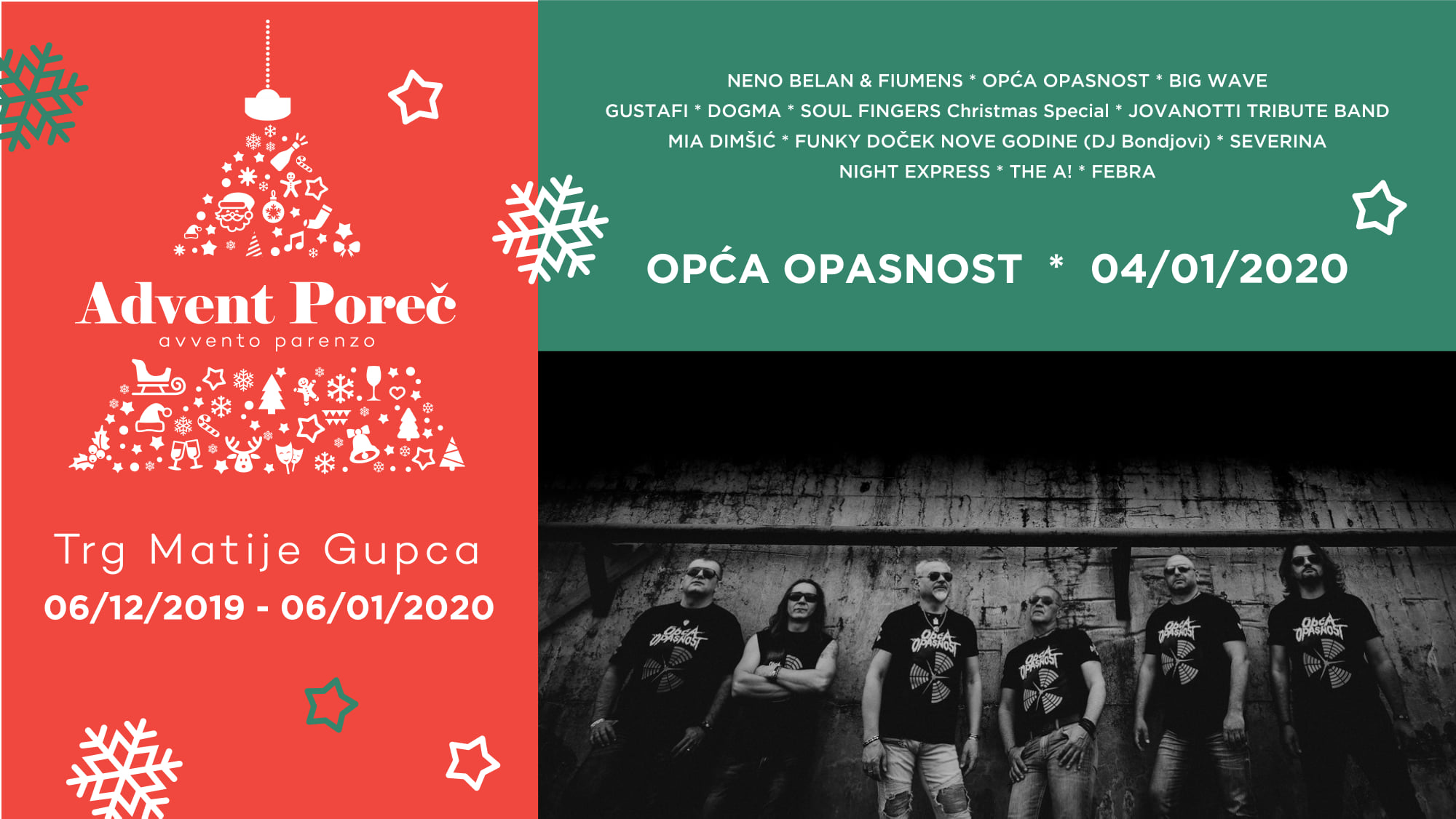 Posljednji vikend Adventa Poreč: Opća opasnost, Febra, The A!, Gordan Gregurović, dječje predstave, besplatno klizanje&hellip;