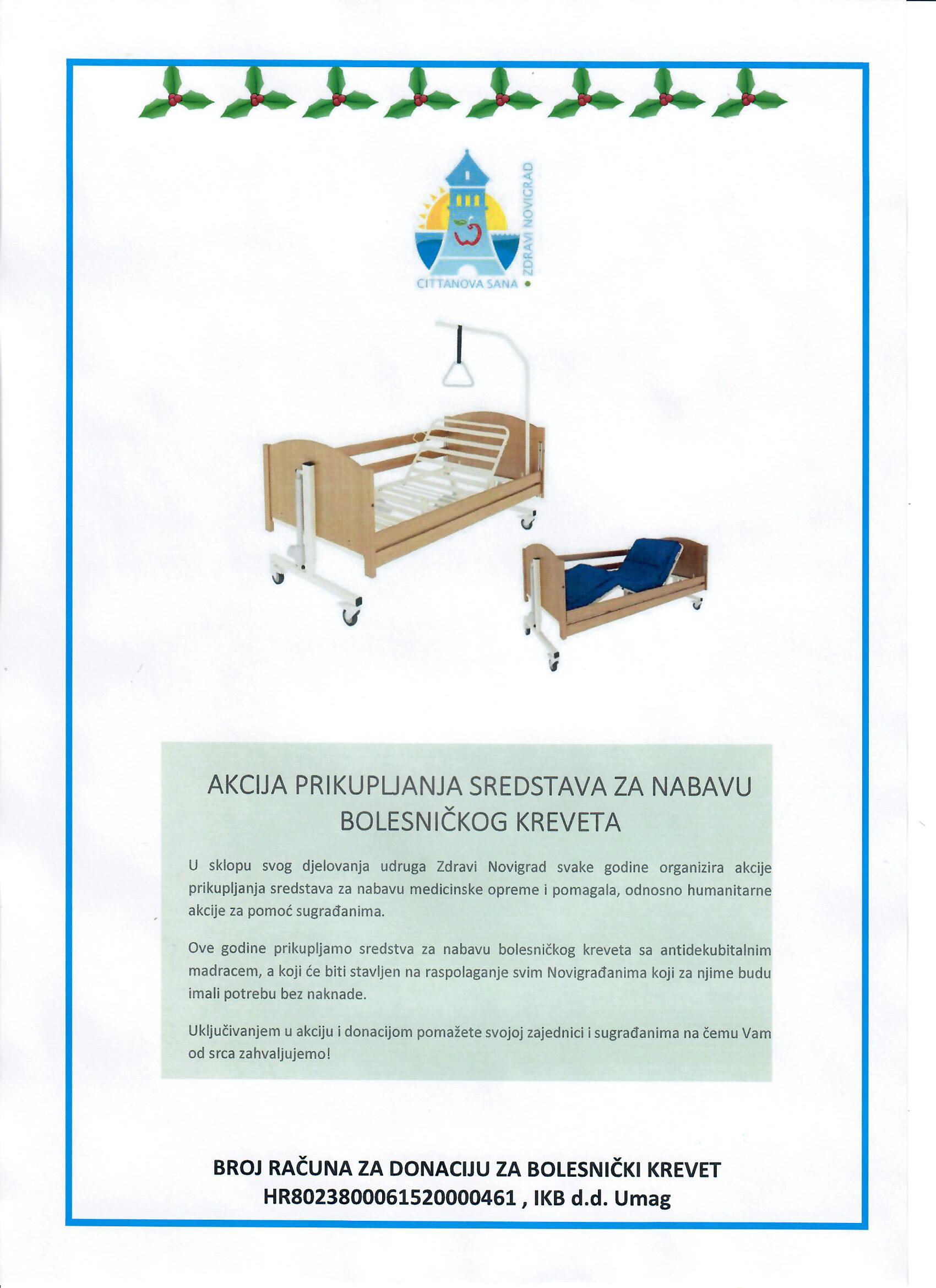 Zdravi Novigrad pokrenuo akciju za prikupljanje sredstava za nabavu bolesničkog kreveta