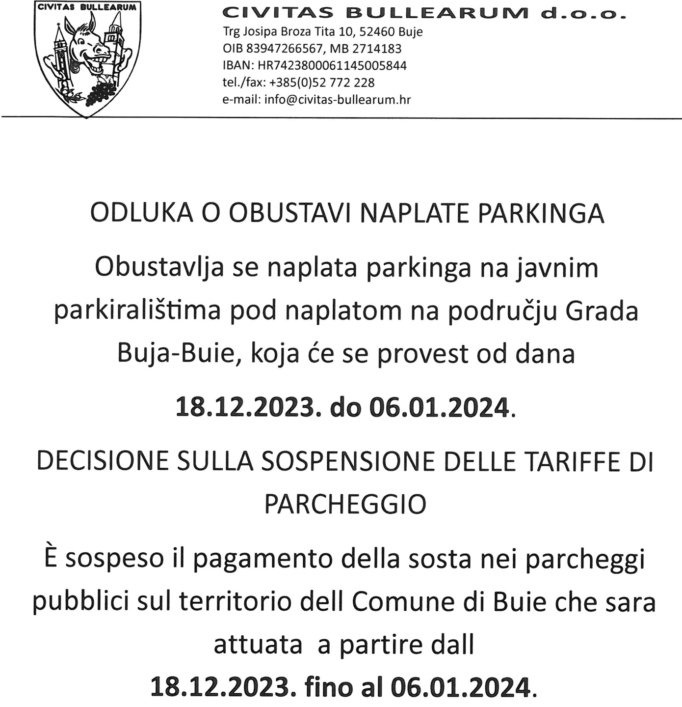 Parking Buje odluka