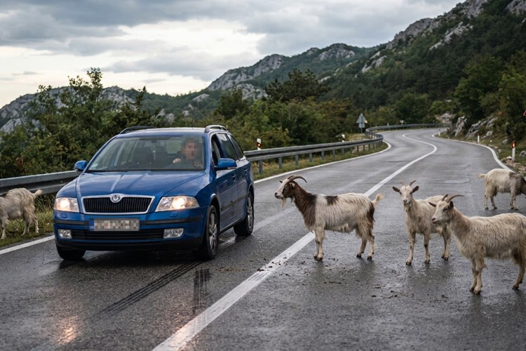 koze na cesti, selo, stočarstvo