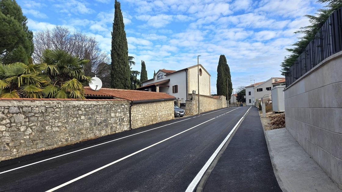 cesta, asfalt, naselje, kuće, Veli vrh