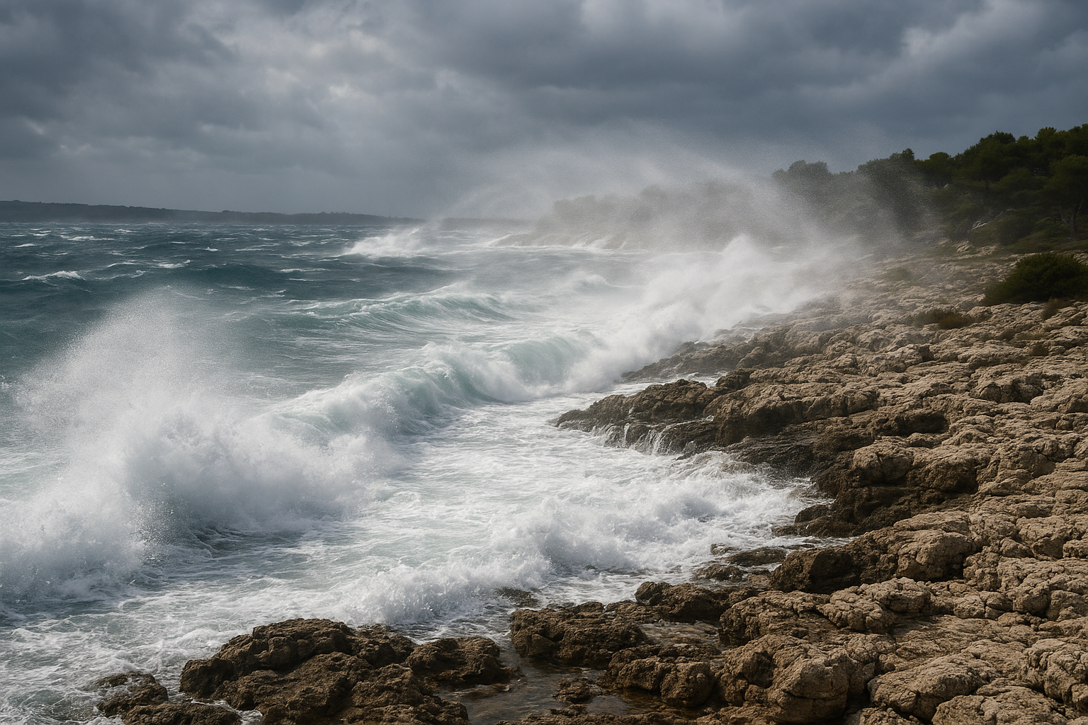 Valovi na moru, vjetar, obala
